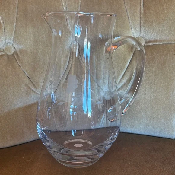 Princess House Brand New Clear Glass Pitcher with Floral Detail